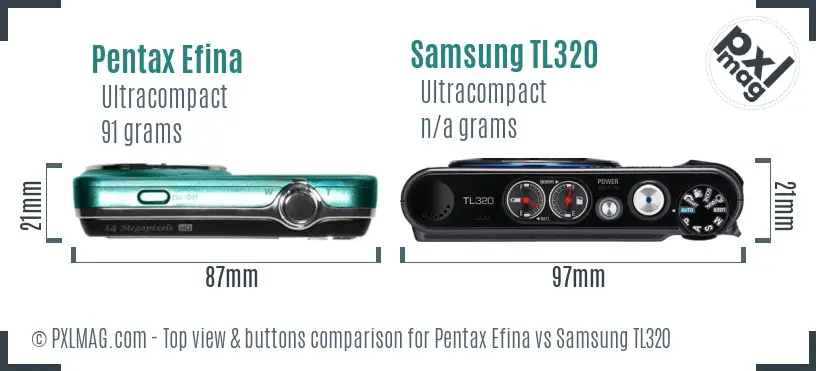 Pentax Efina vs Samsung TL320 top view buttons comparison