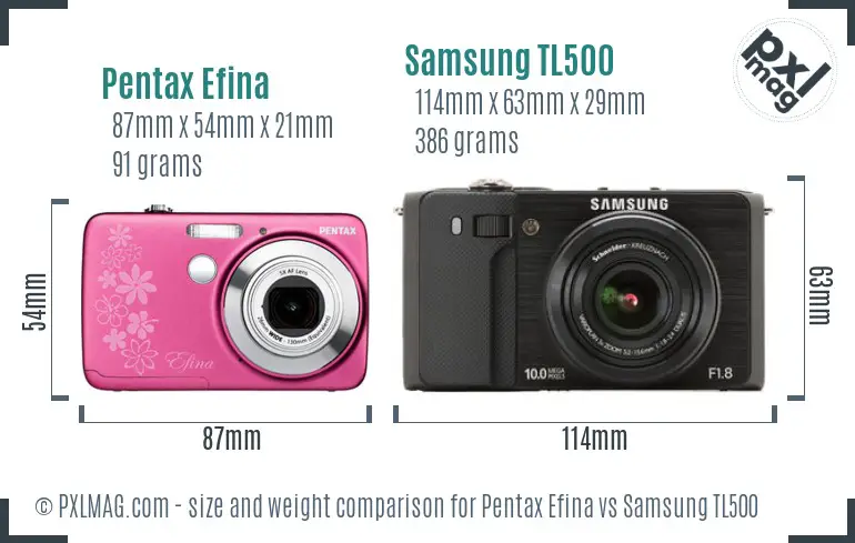 Pentax Efina vs Samsung TL500 size comparison