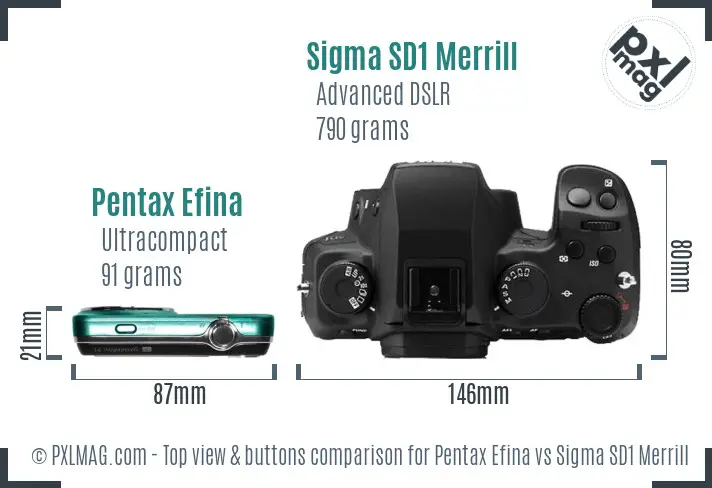 Pentax Efina vs Sigma SD1 Merrill top view buttons comparison