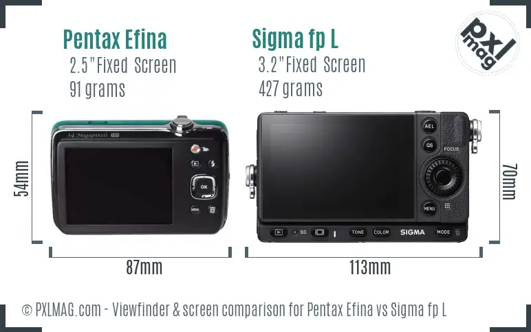Pentax Efina vs Sigma fp L Screen and Viewfinder comparison