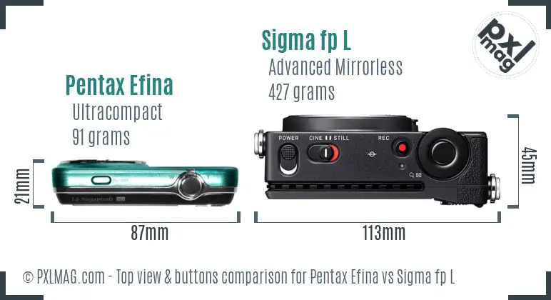 Pentax Efina vs Sigma fp L top view buttons comparison
