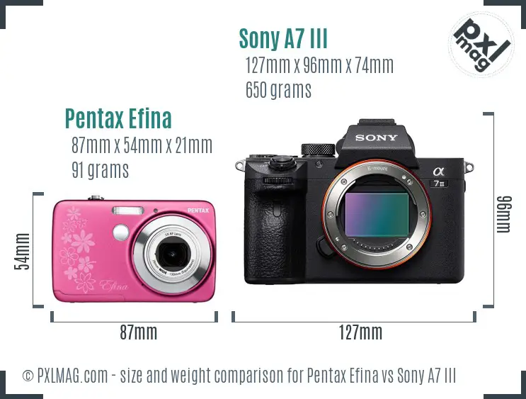 Pentax Efina vs Sony A7 III size comparison