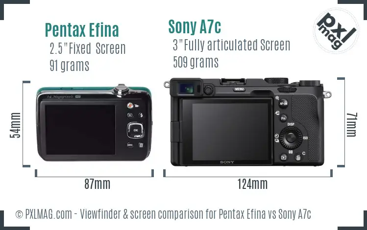 Pentax Efina vs Sony A7c Screen and Viewfinder comparison