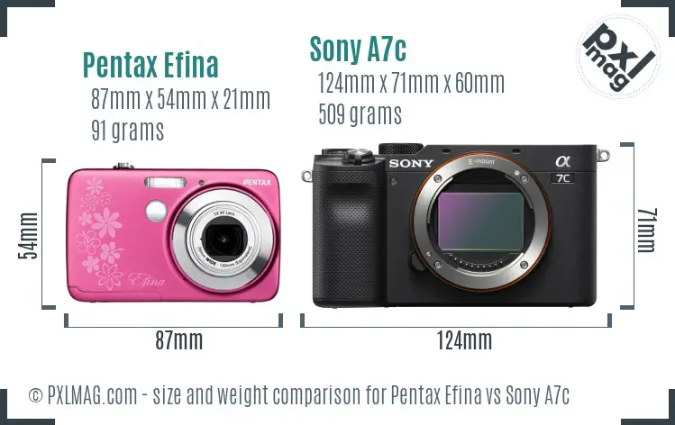 Pentax Efina vs Sony A7c size comparison