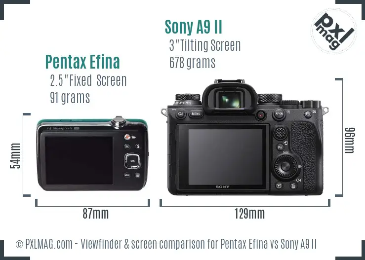 Pentax Efina vs Sony A9 II Screen and Viewfinder comparison
