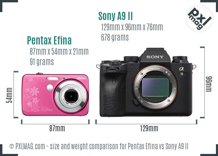 Pentax Efina vs Sony A9 II size comparison