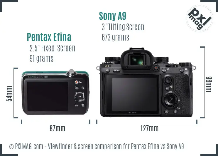 Pentax Efina vs Sony A9 Screen and Viewfinder comparison