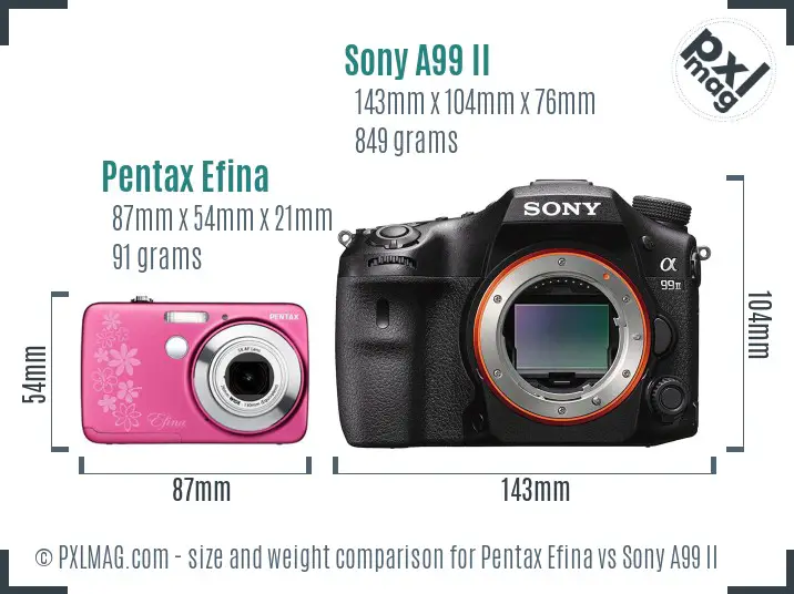 Pentax Efina vs Sony A99 II size comparison