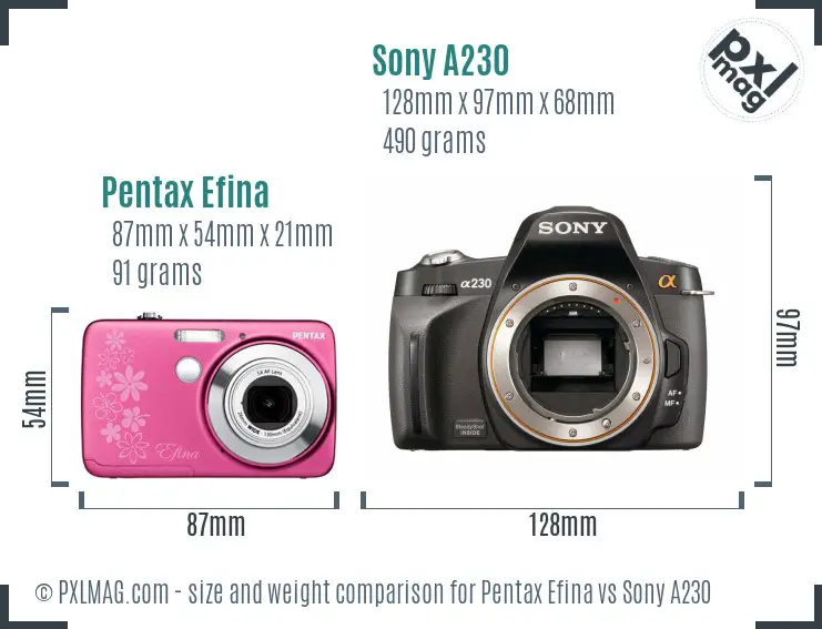 Pentax Efina vs Sony A230 size comparison