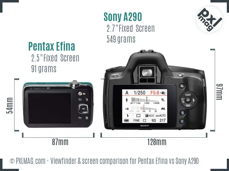 Pentax Efina vs Sony A290 Screen and Viewfinder comparison