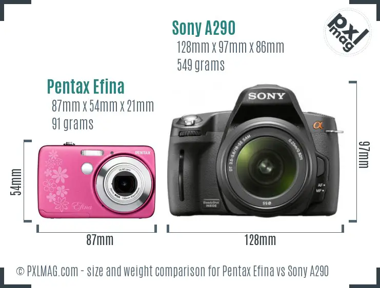 Pentax Efina vs Sony A290 size comparison