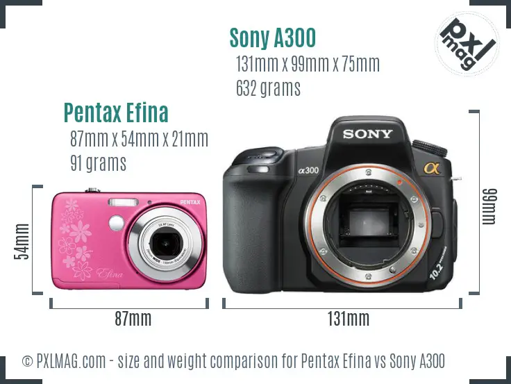 Pentax Efina vs Sony A300 size comparison