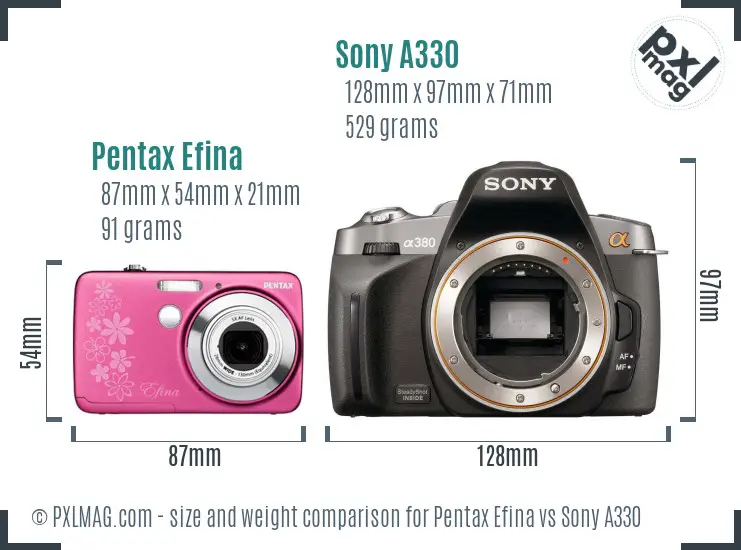 Pentax Efina vs Sony A330 size comparison