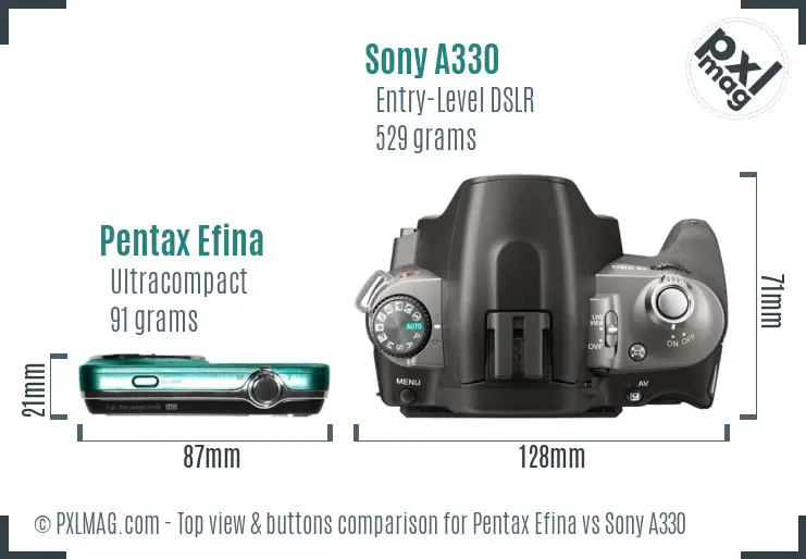 Pentax Efina vs Sony A330 top view buttons comparison
