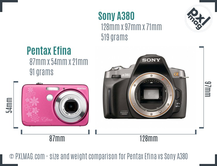 Pentax Efina vs Sony A380 size comparison