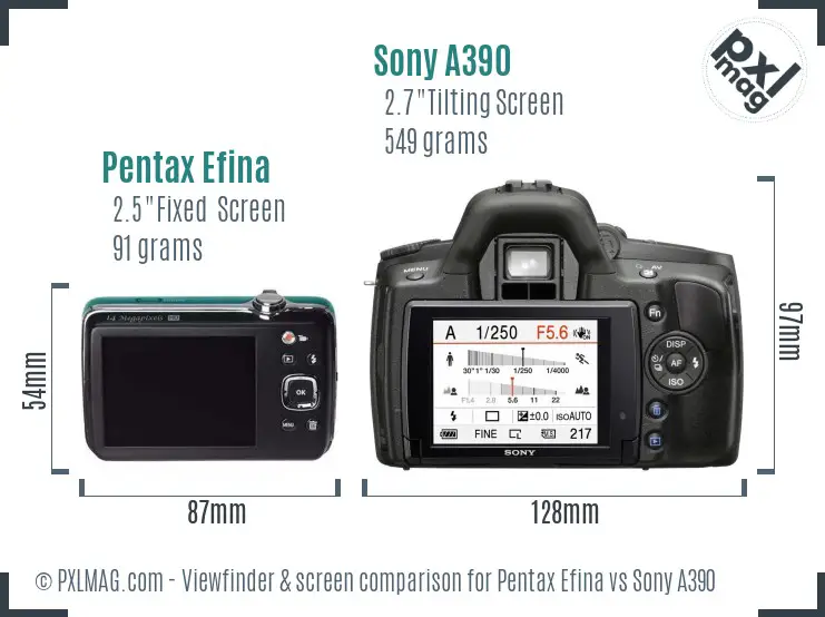 Pentax Efina vs Sony A390 Screen and Viewfinder comparison Pentax Efina vs Sony A390 Screen and Viewfinder comparison