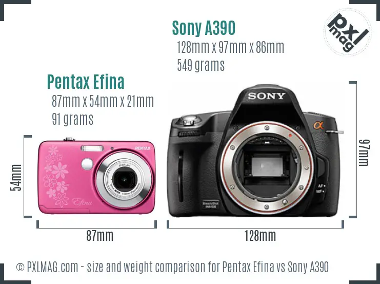 Pentax Efina vs Sony A390 size comparison Pentax Efina vs Sony A390 size comparison