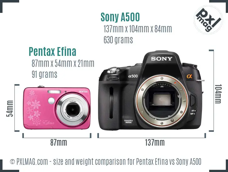 Pentax Efina vs Sony A500 size comparison