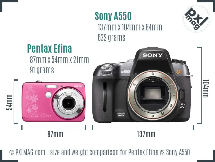 Pentax Efina vs Sony A550 size comparison