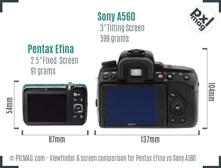 Pentax Efina vs Sony A560 Screen and Viewfinder comparison