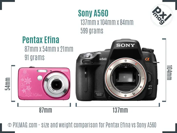 Pentax Efina vs Sony A560 size comparison