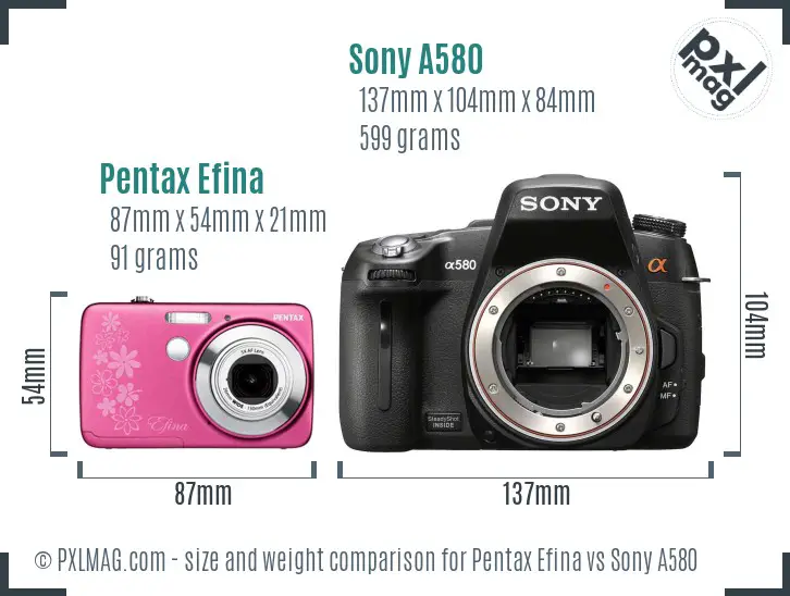 Pentax Efina vs Sony A580 size comparison