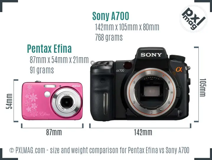 Pentax Efina vs Sony A700 size comparison