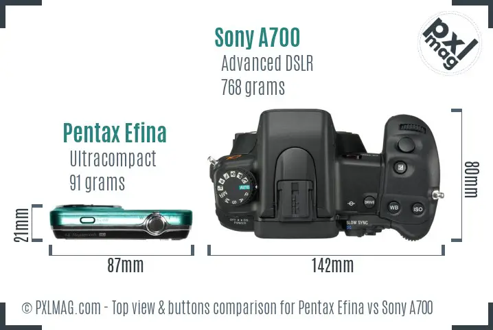 Pentax Efina vs Sony A700 top view buttons comparison