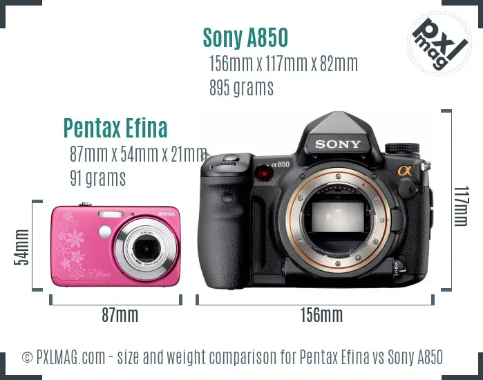 Pentax Efina vs Sony A850 size comparison