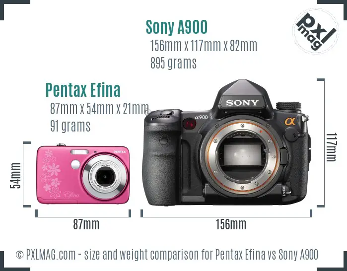 Pentax Efina vs Sony A900 size comparison