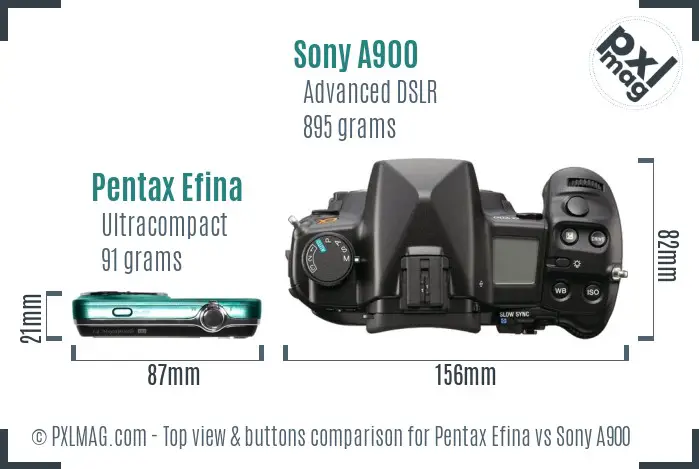 Pentax Efina vs Sony A900 top view buttons comparison