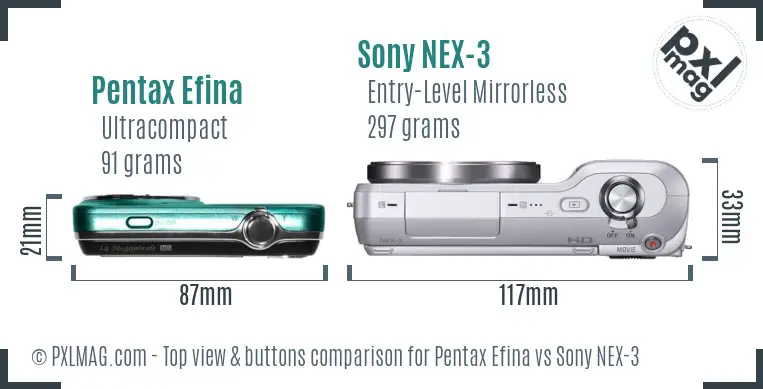 Pentax Efina vs Sony NEX-3 top view buttons comparison