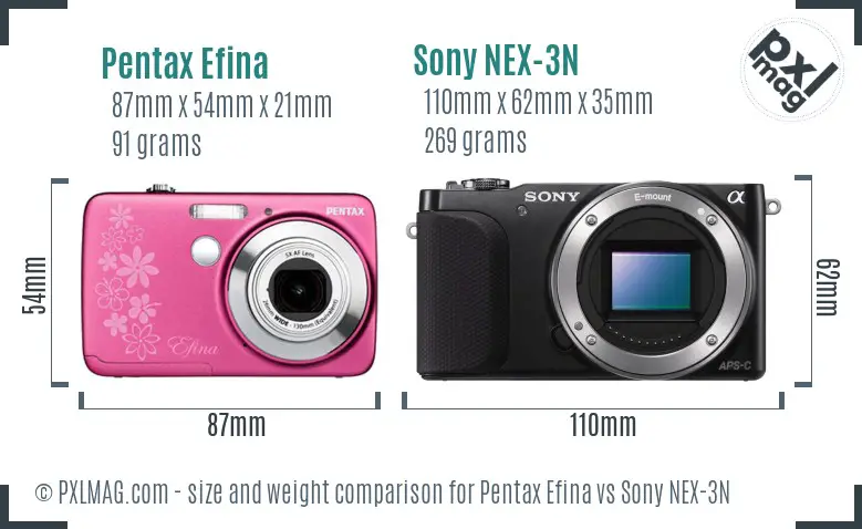 Pentax Efina vs Sony NEX-3N size comparison