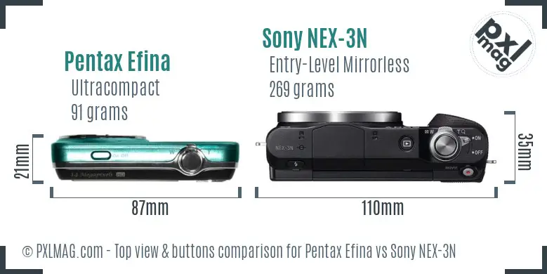 Pentax Efina vs Sony NEX-3N top view buttons comparison