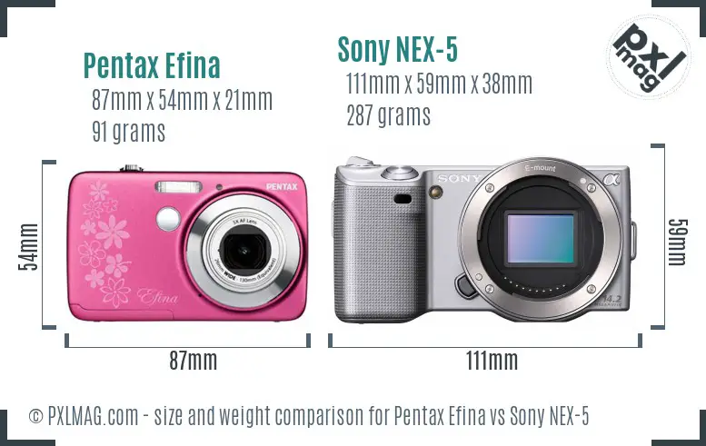 Pentax Efina vs Sony NEX-5 size comparison