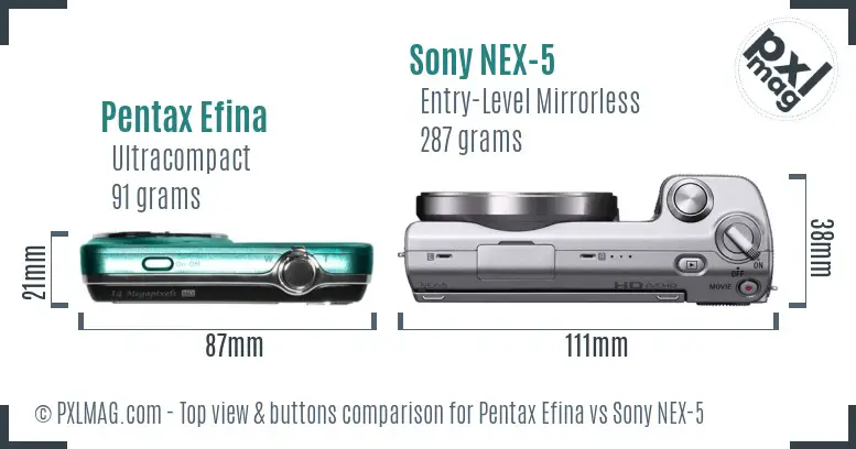 Pentax Efina vs Sony NEX-5 top view buttons comparison