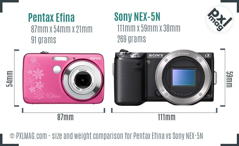 Pentax Efina vs Sony NEX-5N size comparison