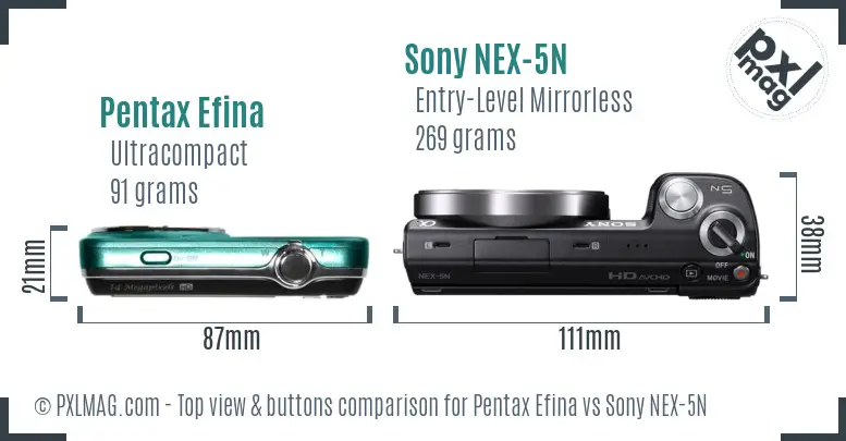 Pentax Efina vs Sony NEX-5N top view buttons comparison