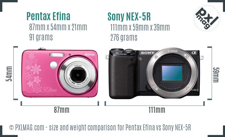 Pentax Efina vs Sony NEX-5R size comparison