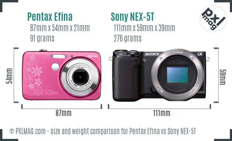 Pentax Efina vs Sony NEX-5T size comparison