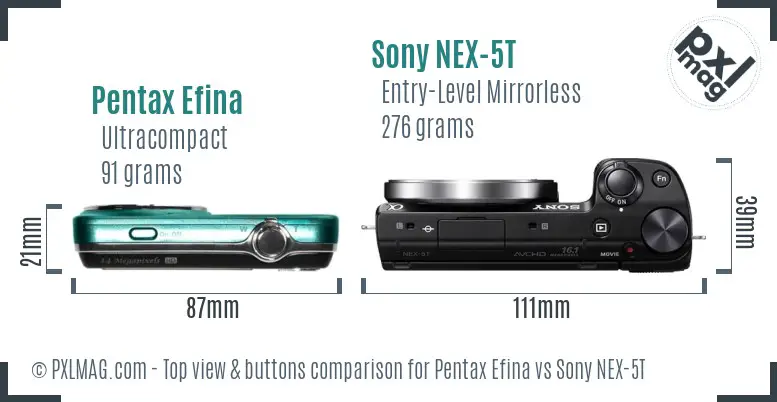 Pentax Efina vs Sony NEX-5T top view buttons comparison