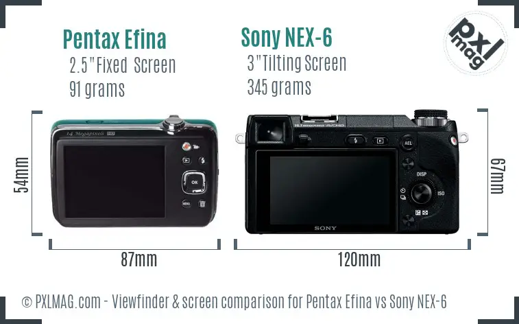 Pentax Efina vs Sony NEX-6 Screen and Viewfinder comparison Pentax Efina vs Sony NEX-6 Screen and Viewfinder comparison