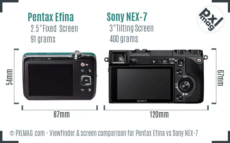 Pentax Efina vs Sony NEX-7 Screen and Viewfinder comparison