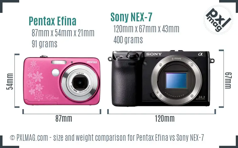 Pentax Efina vs Sony NEX-7 size comparison