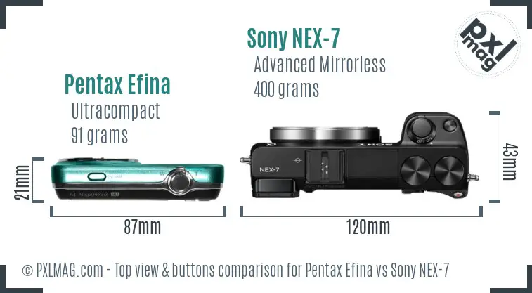 Pentax Efina vs Sony NEX-7 top view buttons comparison