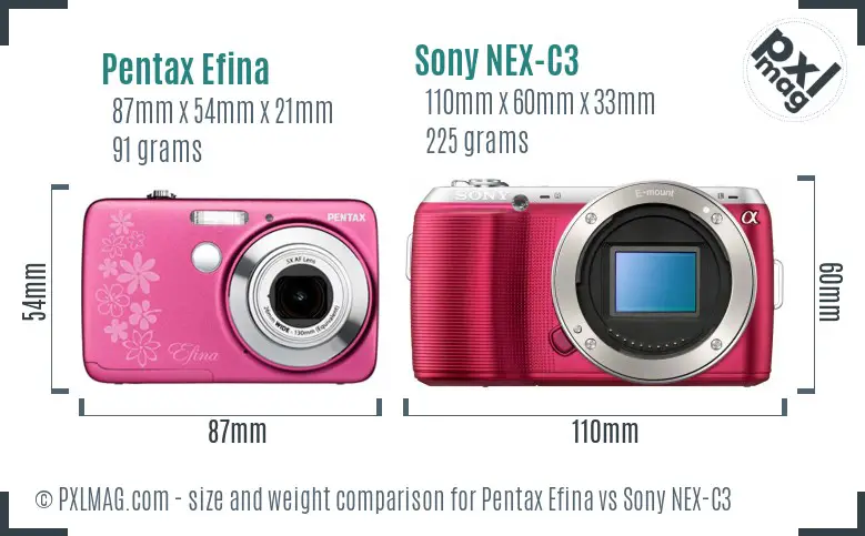 Pentax Efina vs Sony NEX-C3 size comparison