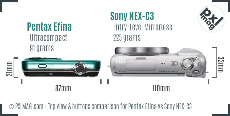 Pentax Efina vs Sony NEX-C3 top view buttons comparison