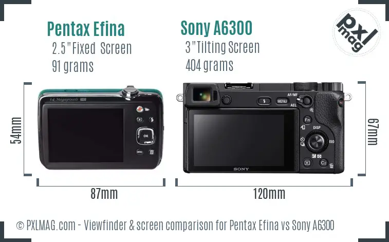 Pentax Efina vs Sony A6300 Screen and Viewfinder comparison Pentax Efina vs Sony A6300 Screen and Viewfinder comparison