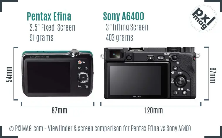 Pentax Efina vs Sony A6400 Screen and Viewfinder comparison