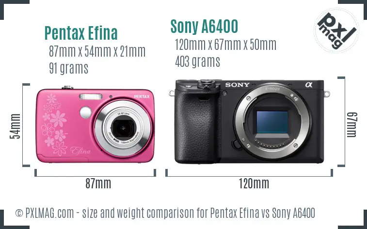 Pentax Efina vs Sony A6400 size comparison